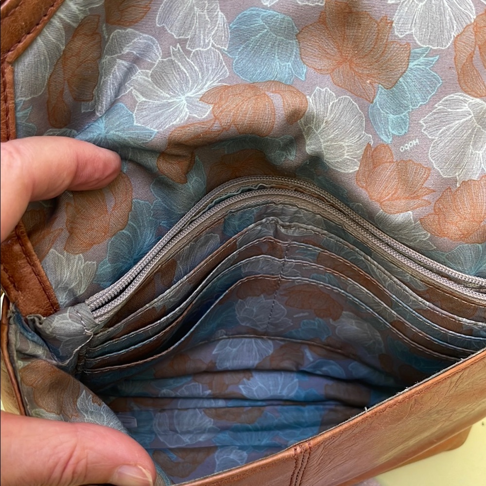 Caramel HOBO Crossbody Leather Bag with Fold-Over Flap and Adjustable Strap - Picture 13 of 13